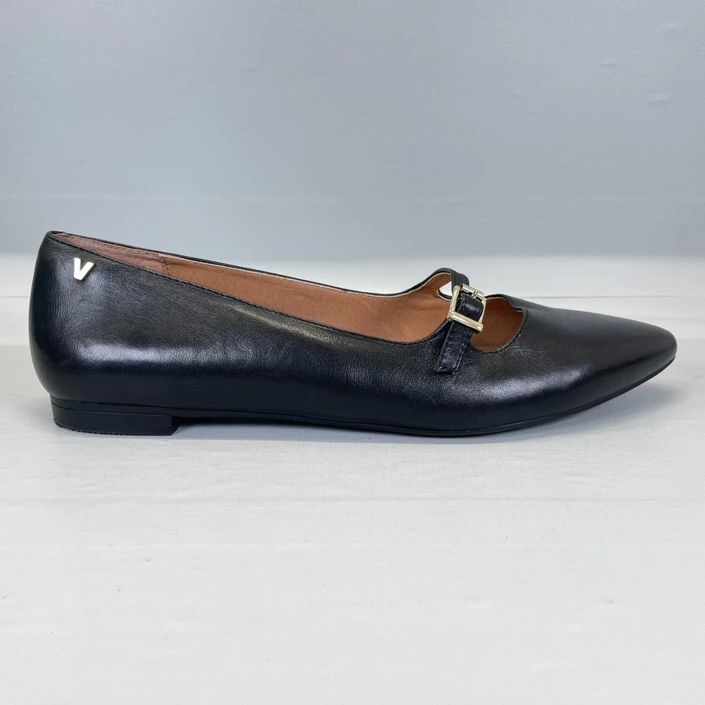 Vionic Delilah Mary Jane Shoes Womens Size 9.5 Black Leather Buckle Strap Flats